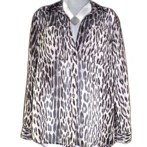 Michael Kors Animal Print Blouse Sz S Semi Sheer Studded Collar Shimmery Chic